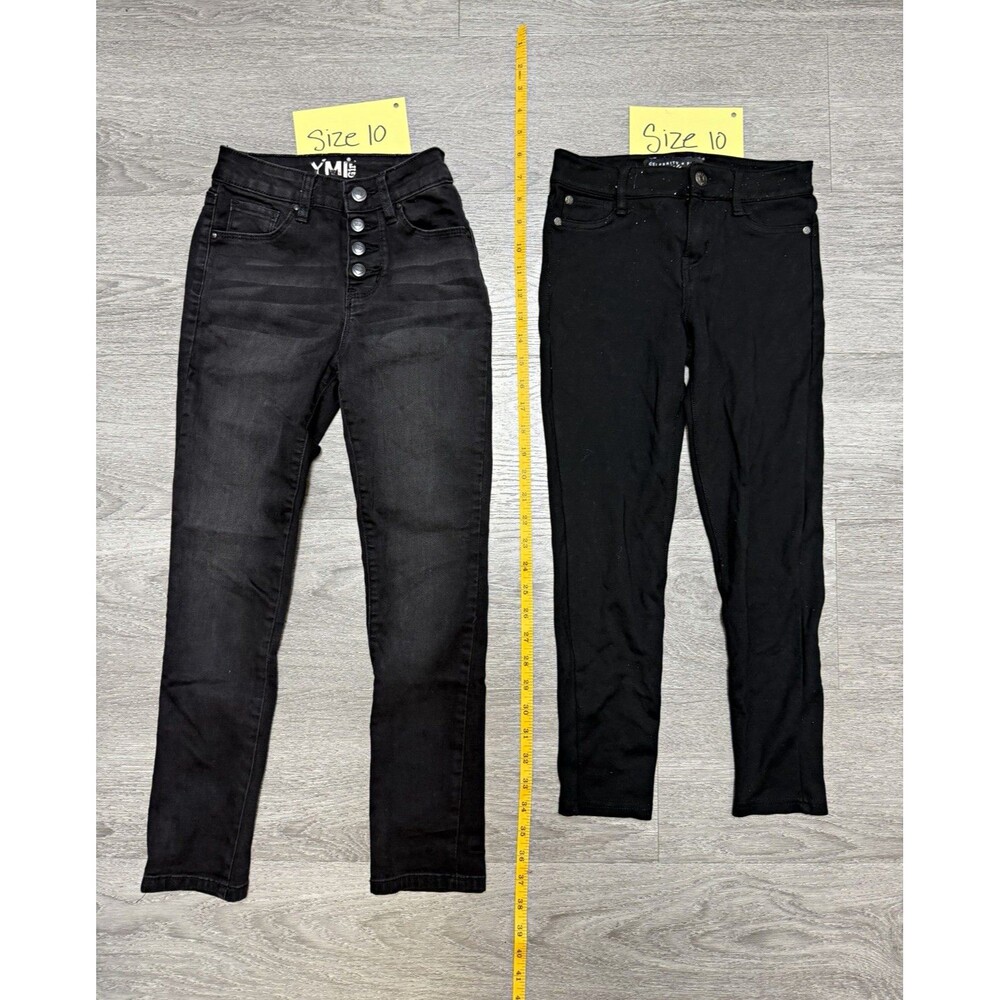 YMI Girls Jeans Lot of 2 Size 10 Black Denim Skinny Slim Fit Button Zip Fly